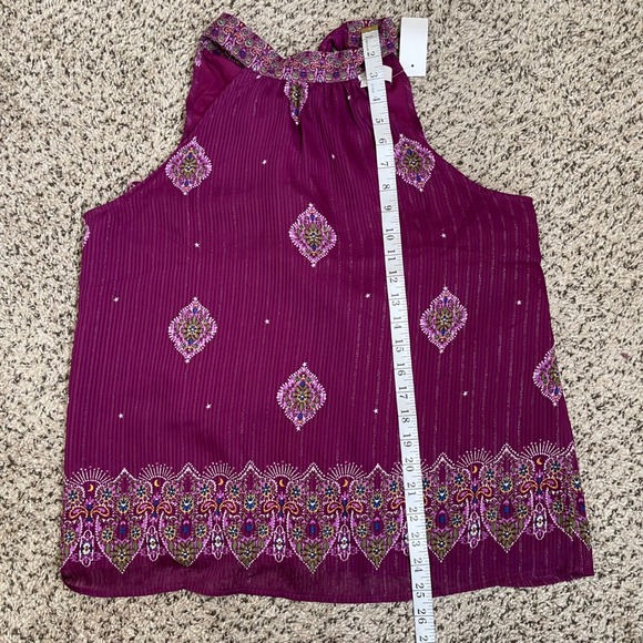 Loft Shimmer Stripe Mosaic Bow Back Halter Top Purple Paisley Womens S‎ NWT - Picture 10 of 10